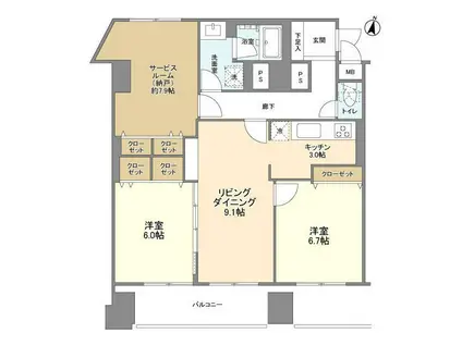 元町イグレット(2SLDK/1階)の間取り写真