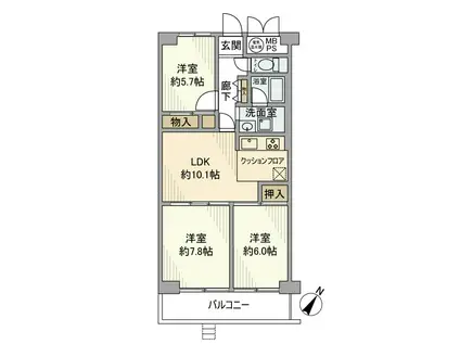 イトーピア西浦和(3LDK/8階)の間取り写真