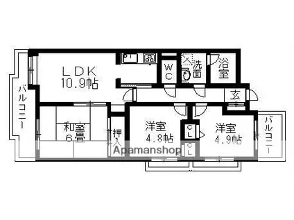 浦和パークファミリア(3LDK/2階)の間取り写真