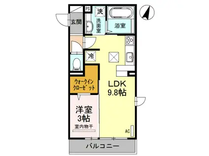 プリムヴェール弐十壱番館(1LDK/1階)の間取り写真