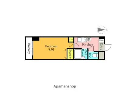 クイーンズヒル輝素(1K/1階)の間取り写真