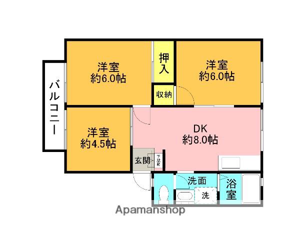 パナハイツヤマダ(3DK/1階)の間取り写真