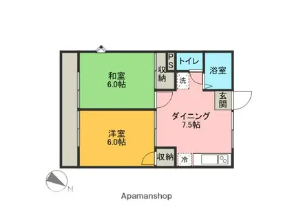 逆川ハイツ(2DK/2階)の間取り写真