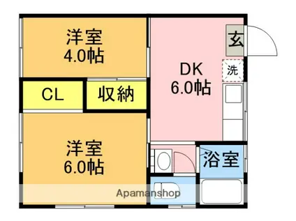 ランシール上尾本町(2DK/2階)の間取り写真