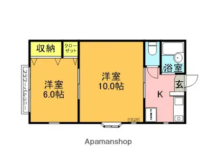 グリーンハウス(2K/2階)の間取り写真