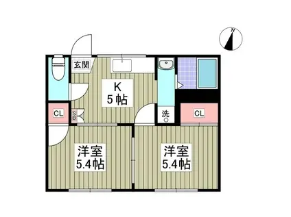 イワサキ上尾ハウスA(2K/1階)の間取り写真