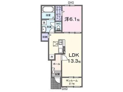 ヒル ブリーゼ(1LDK/1階)の間取り写真