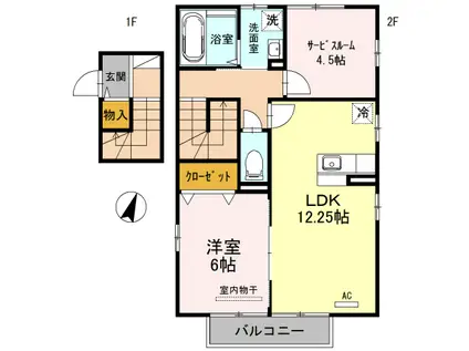 ローズコート加美(1SLDK/2階)の間取り写真