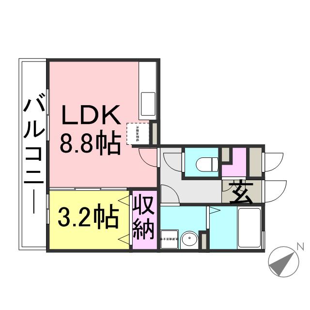 エスポワール(1DK/2階)の間取り写真