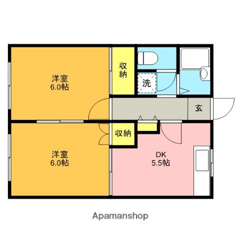 エクシア司B棟(2DK/1階)の間取り写真