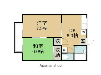 ジュネス石川(2DK/1階)の間取り写真