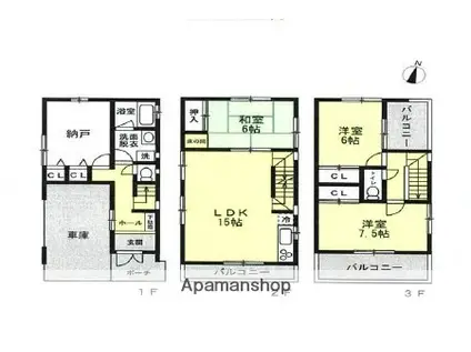 京浜東北・根岸線 浦和駅 徒歩4分 3階建 築25年(3SLDK)の間取り写真