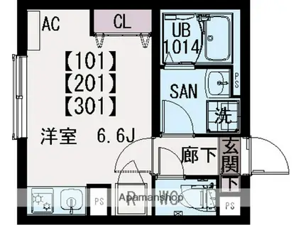 イクシオ DAITA VALLEY(ワンルーム/1階)の間取り写真