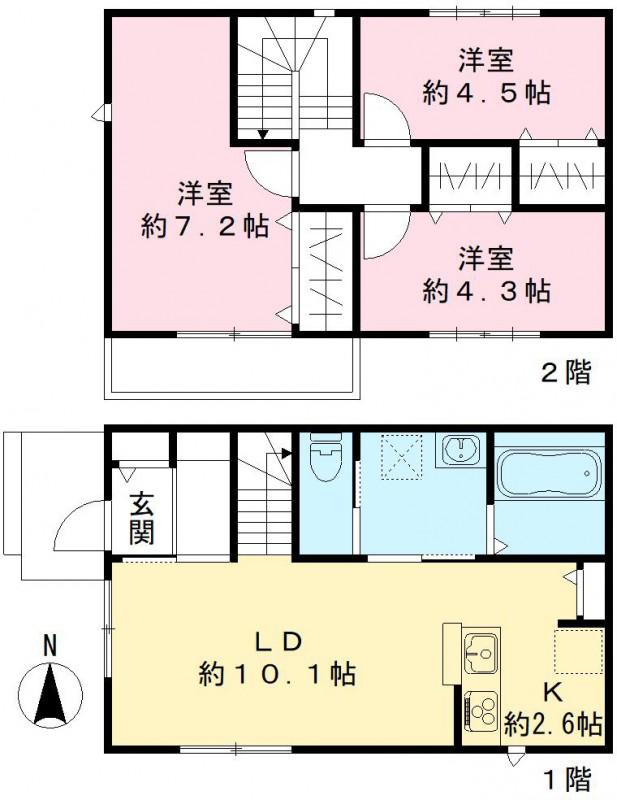 武蔵野線 東浦和駅 徒歩14分 2階建 築1年(3LDK)の間取り写真