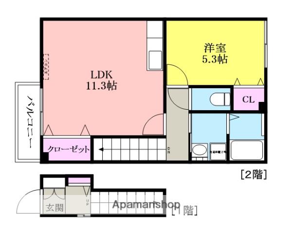 プリムヴェール(1LDK/2階)の間取り写真