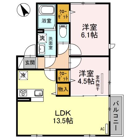 エミールⅥ(2LDK/2階)の間取り写真