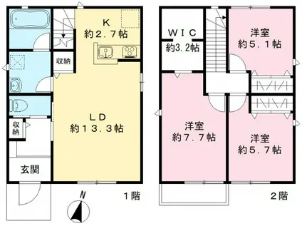 高崎線 宮原駅 徒歩26分 2階建 築1年(3LDK)の間取り写真