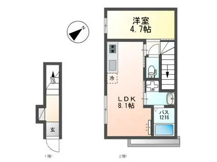 北区本郷町アパート(1LDK/2階)の間取り写真