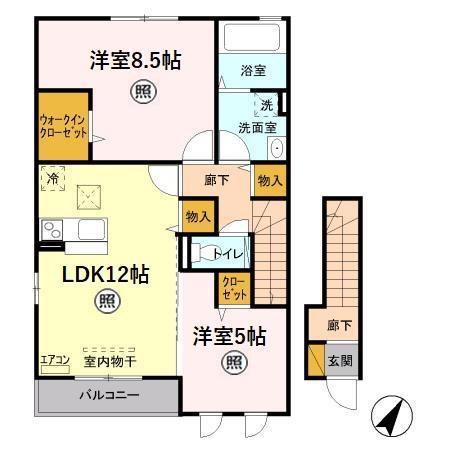 ソレアードA棟(2LDK/2階)の間取り写真