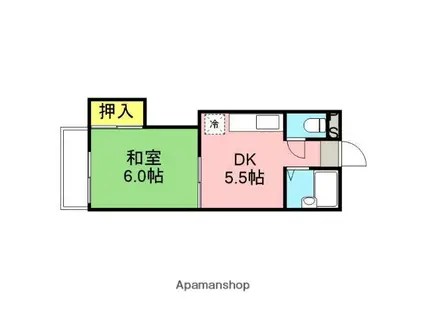 ウェルネス中央(1DK/1階)の間取り写真