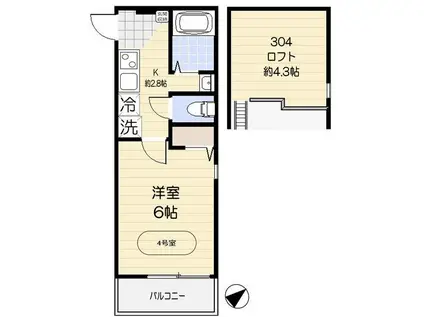 サウステラス蕨(1K/3階)の間取り写真