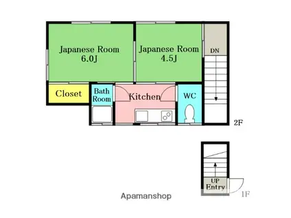 京浜東北・根岸線 蕨駅 バス乗車時間:7分 上青木北西公園バス停で下車 徒歩1分 2階建 築52年(2K/1階)の間取り写真
