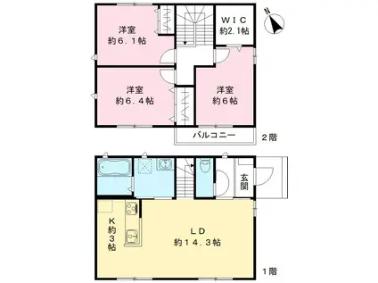 京浜東北・根岸線 西川口駅 徒歩18分 2階建 築4年(3LDK)の間取り写真