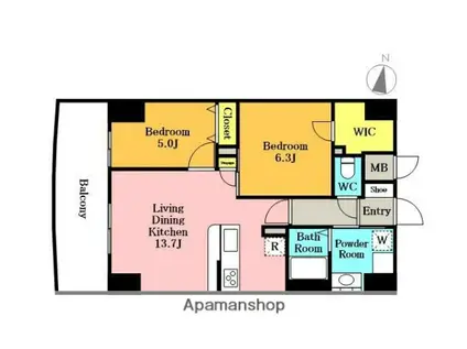 GRAND CIEL KAWAGUCHI(2LDK/7階)の間取り写真