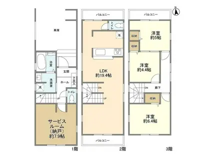 京浜東北・根岸線 西川口駅 バス乗車時間:13分 前川住宅バス停で下車 徒歩3分 3階建 築1年(3SLDK)の間取り写真