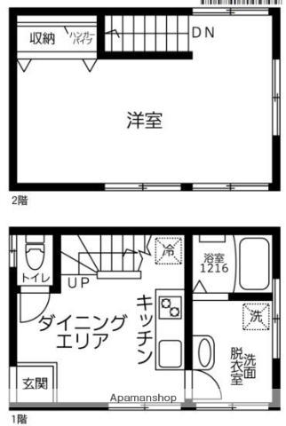 武蔵野線 東浦和駅 徒歩20分 2階建 築43年(1DK)の間取り写真
