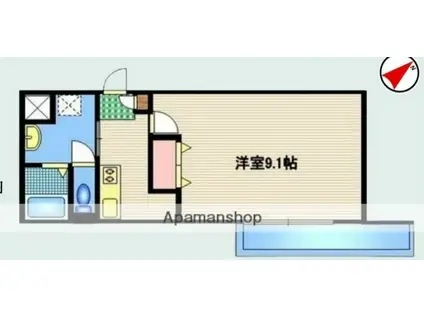 カメリア本町(1K/3階)の間取り写真