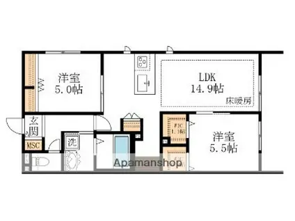 オーベルウエスト(2LDK/1階)の間取り写真