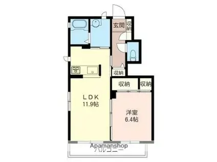 シュシュヴェールA・B(1LDK/1階)の間取り写真