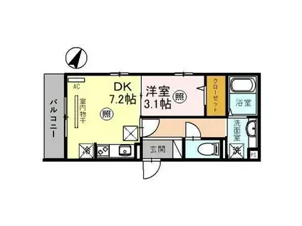 アリエス東大成(1DK/1階)の間取り写真