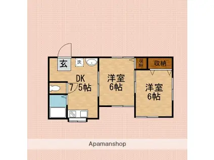 コーポカシワ(2DK/2階)の間取り写真