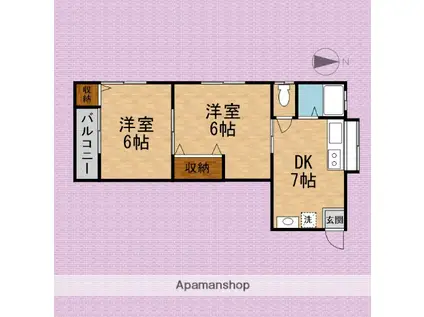 コーポカシワ(2DK/2階)の間取り写真