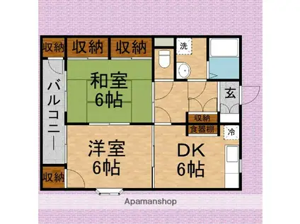 リバティプレイス(2DK/2階)の間取り写真