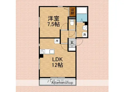 ハートフルヒルズ(1LDK/2階)の間取り写真