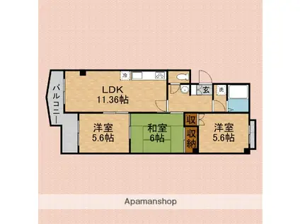スカイマンション・藤(3LDK/5階)の間取り写真