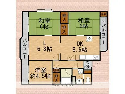 みずほ台団地13街区2号棟(3LDK/5階)の間取り写真