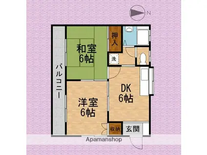 ウッディハイツ(2DK/2階)の間取り写真