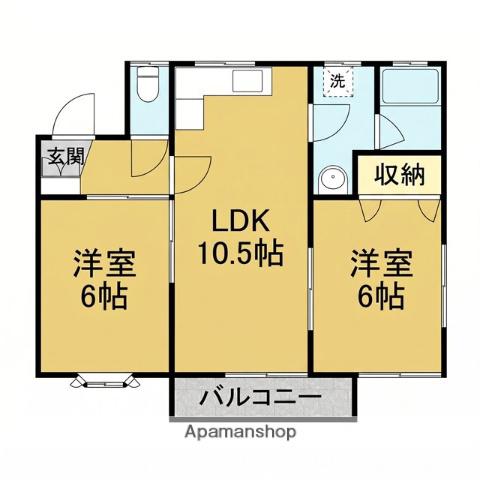 サンシティ・ミネオB(2LDK/2階)の間取り写真