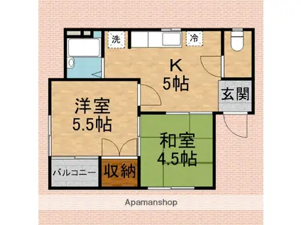 シャルマンB(2K/2階)の間取り写真