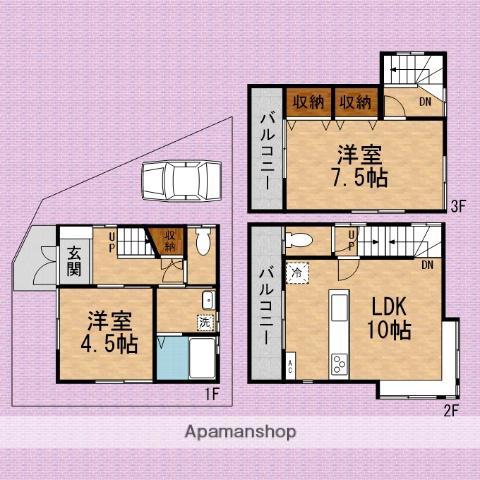 東武鉄道東上線 鶴瀬駅 徒歩15分 3階建 築20年(2LDK)の間取り写真