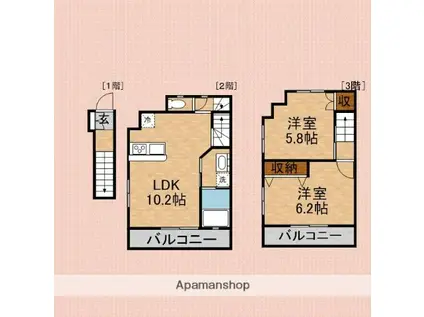 アルマコート志木(2LDK/2階)の間取り写真