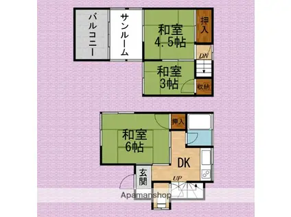 東武鉄道東上線 ふじみ野駅 徒歩32分 2階建 築55年(3DK)の間取り写真