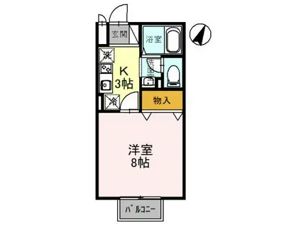 オークヒルズ壱/弐/参番館(1K/2階)の間取り写真