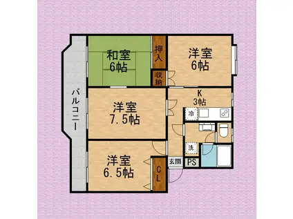 キャッスルメジェール第2三芳(4K/4階)の間取り写真