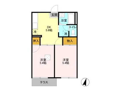 レスポワールハネサ(2DK/1階)の間取り写真