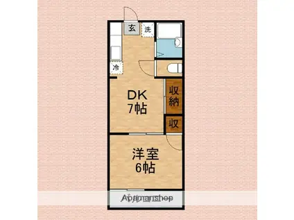 ウェリナ上福岡(1DK/2階)の間取り写真